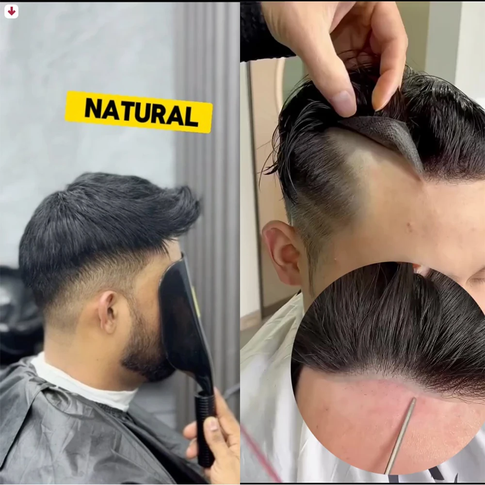 0.02mm Ultra Thin PU Skin 8X10 Male Hair System 1b30 1b80 90% Density Toupee Human Hair Natural Men Hair Replacement Prosthesis