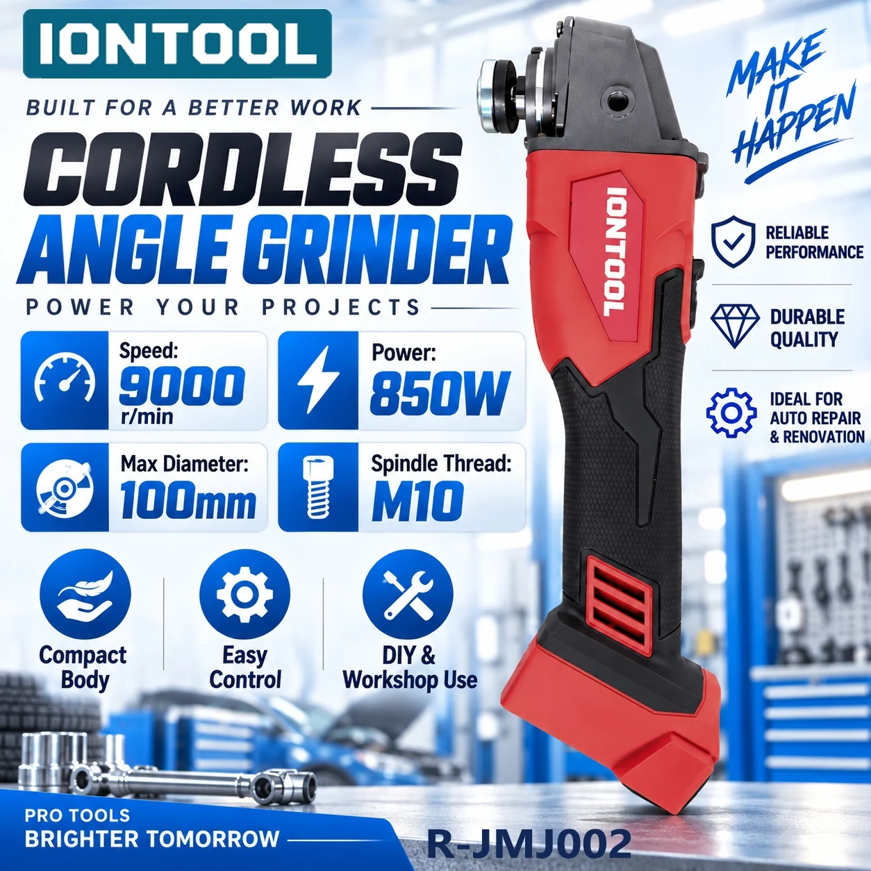 Brushless Grinder 100Mm 850W - เครื่องเจียรไร้สายขนาดกะทัดรัด ทนทาน กำลังไฟ 850 วัตต์ ขนาด
