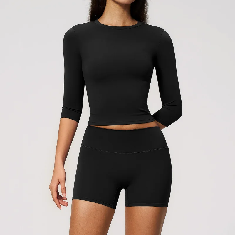 Sportswear Workout Clothes 2026 New Yoga Outfit Set For Women Slim Fit Mid Sleeve Shorts Outdoor Fitness Half Sleeve Sports Suit