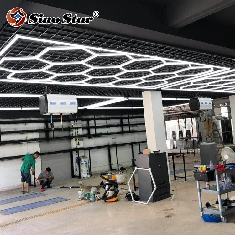 Sino Star 110lm/w led hexagonal light detailing auto car body repair led workshop light hexagonal ceiling light