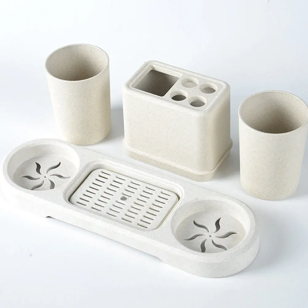 

1 set 1 Set White Plastic Toothbrush Holder Set 2 Cups Anti-Slip Food-Grade Pp Kids Safe Storage Rack For Electric Toothbrush