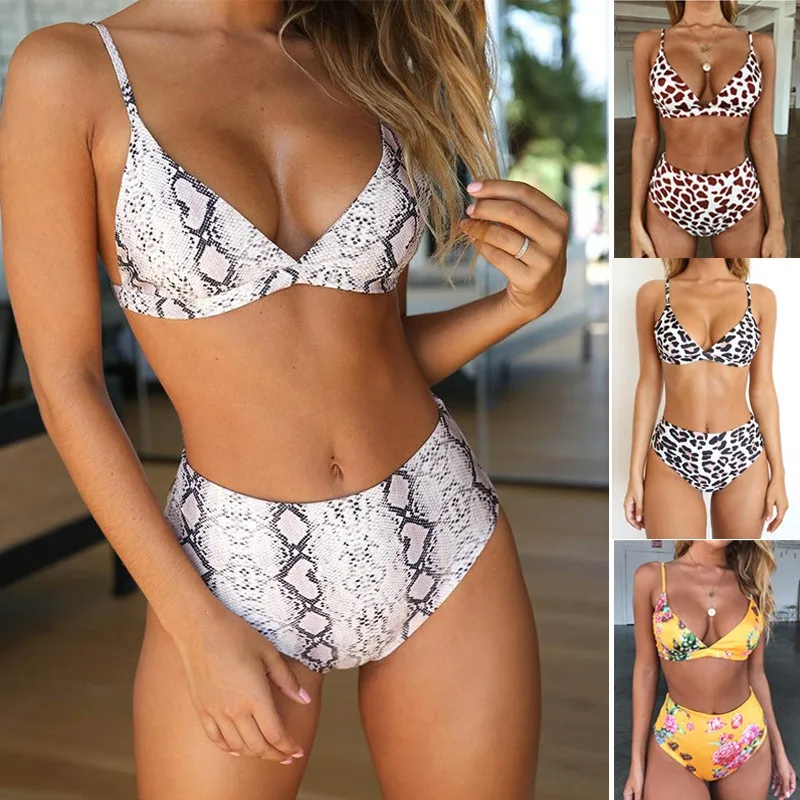 

Swimwear Woman 2026 Bikini Leopard Print High Waisted Bottom Bikinis V Neck Top Swimsuit Floral Print Two Piece Swimsuit