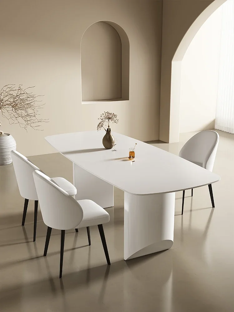 Custom-made white rock table, small family, intended minimalist cream style dining table, luxurious, modern and simple rectangle