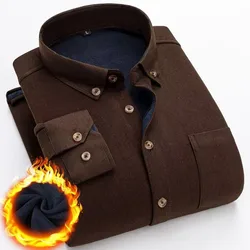 2025 Winter Men's Fashion New Corduroy Plus Fleece Thick Warm Shirt High Quality Solid Color Slim Casual Shirt