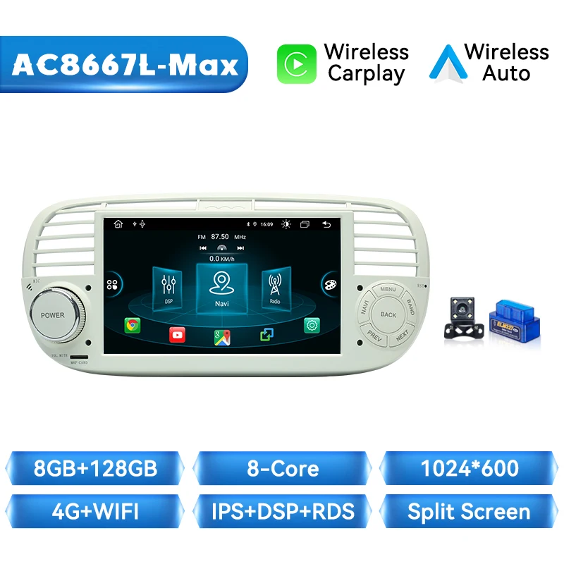 Xonrich Draadloze Carplay Android Auto Radio Voor Fiat 500 Abarth 2007 2008 2009 2010 2011 2012 2013 2014 2015 Gps 2din Autoradio