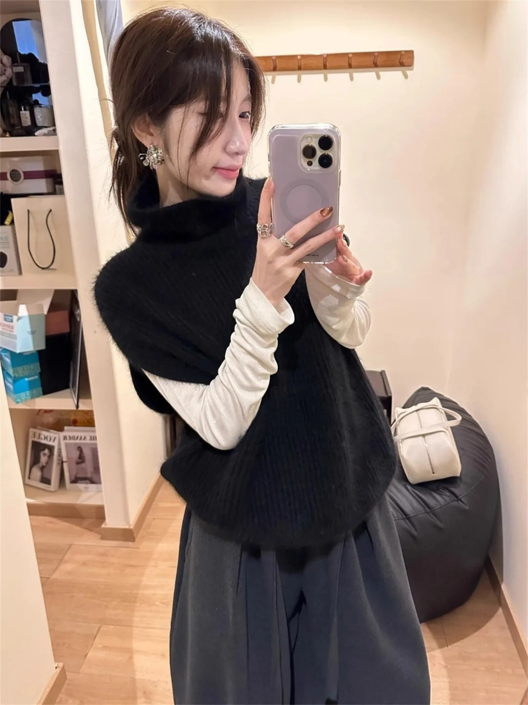 

Bla High Collar Svel Knitted Vest Women's Autumn Winter Loose Outerwear Tank Top Comfortable Breathable Warmth