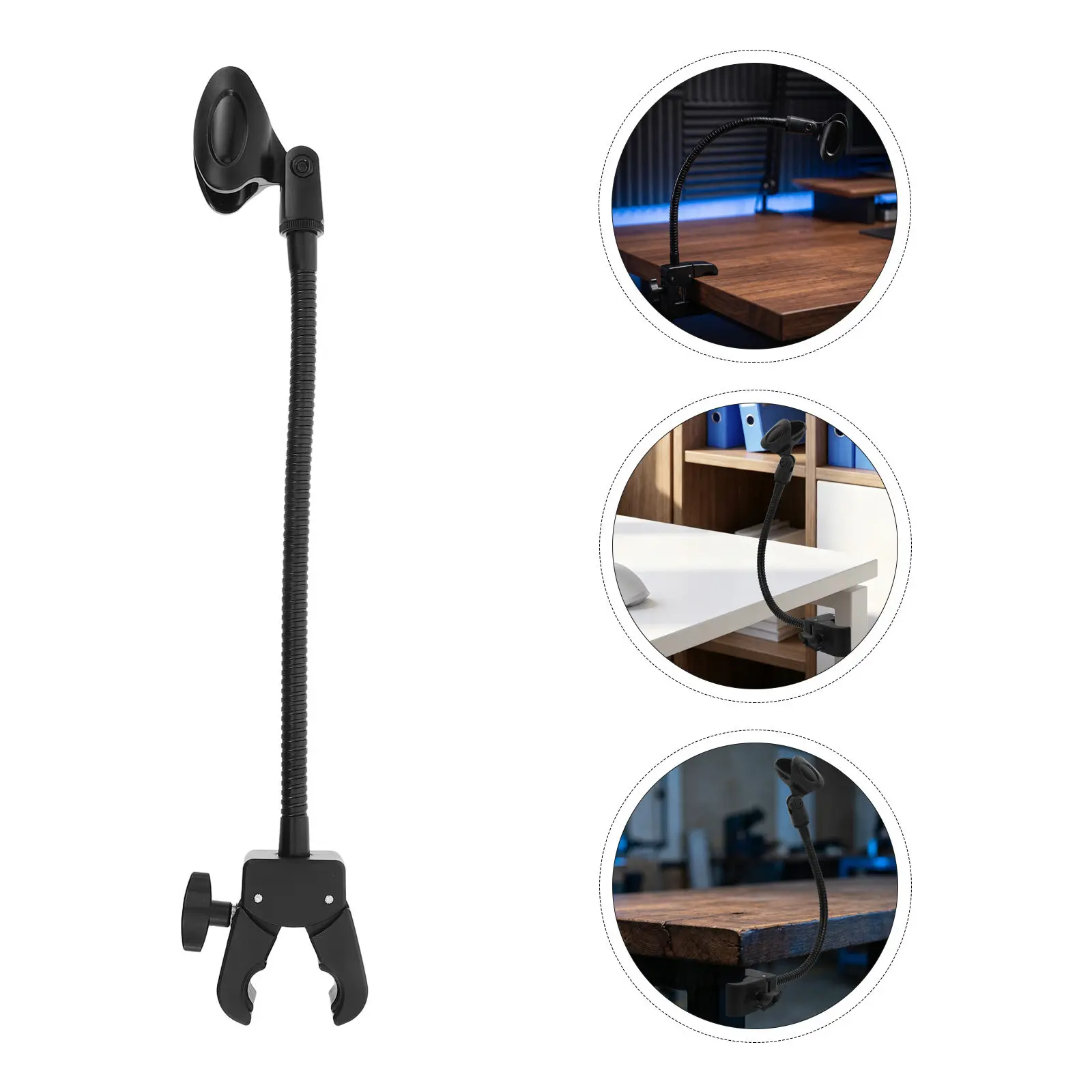 Flexible Microphone Stand Gooseneck Metal Core Bendable Mic Arm Clip on Mic Holder Stable Clamp Desktop Mount for Streaming