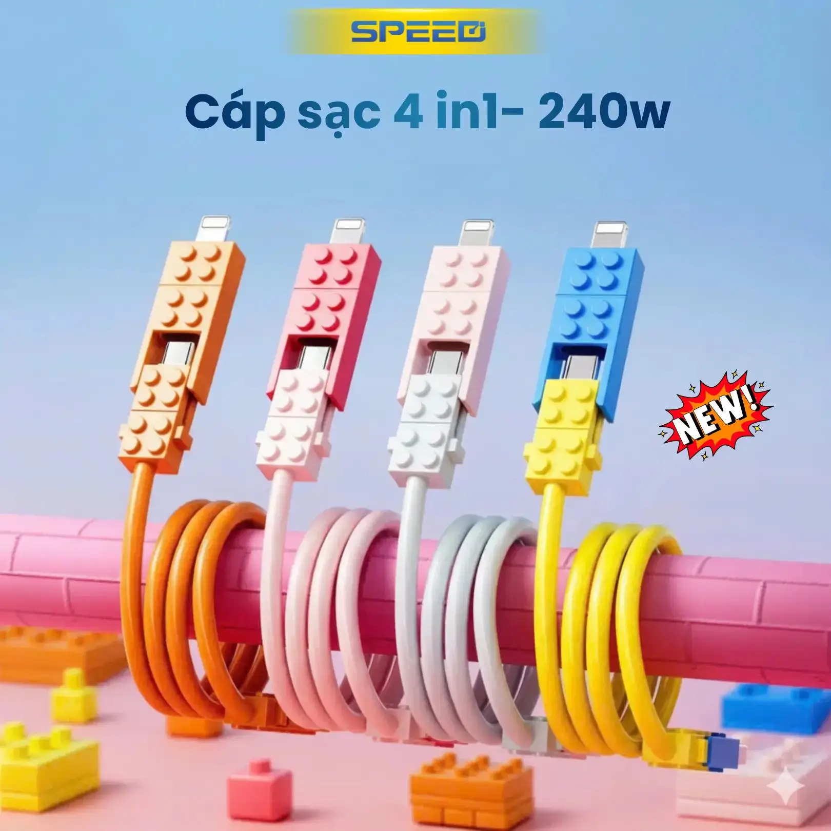4 in 1 Data Cable 240W Fast Charging Building Block 45W Dual-port Fast Charging Head Suitable for All Types of Mobile Phones