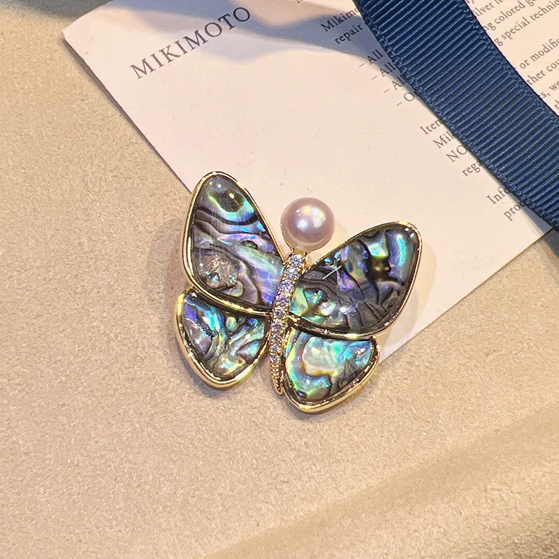 Hanfu Cocoon Into Butterfly Evening Boat With Natural Abalone Color Shell Brooch Women's Pin Temperament Fashion Pearl Corsage