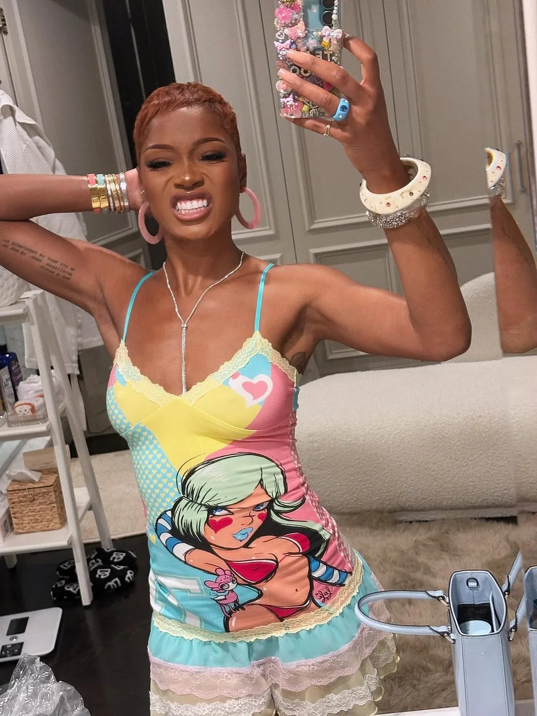 

American Spicy Girl Cartoon Printed Camisole Women's New Summer Fashion Hip-hop Style Slim Fit Top Cute Lace Design Camisole