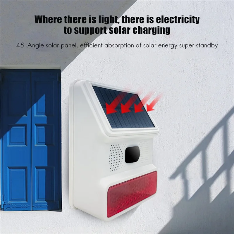 Alarme recarregável sem fio Solar Powered, Corpo Humano Sensing Alarme, IP65 Função impermeável para exterior, 433MHz