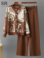 SINGREINY Jacquard Winter Knitted Suits Women Single Breasted Cadigan+Wide Leg Long Pants Autumn Casual Sports Loose 2pcs Set - Image 3