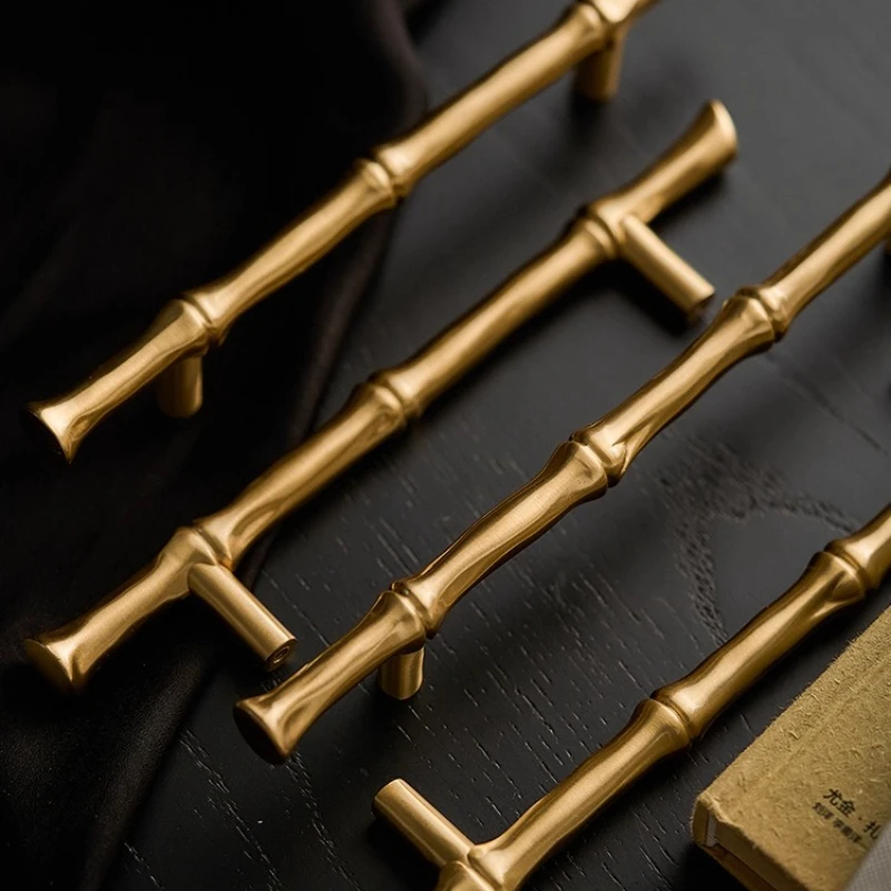 Nordic American Style Vintage Bronze Solid Brass Cabinet Knobs Cupboard T Bar Handles for Furniture / Bamboo Knot Design Handle