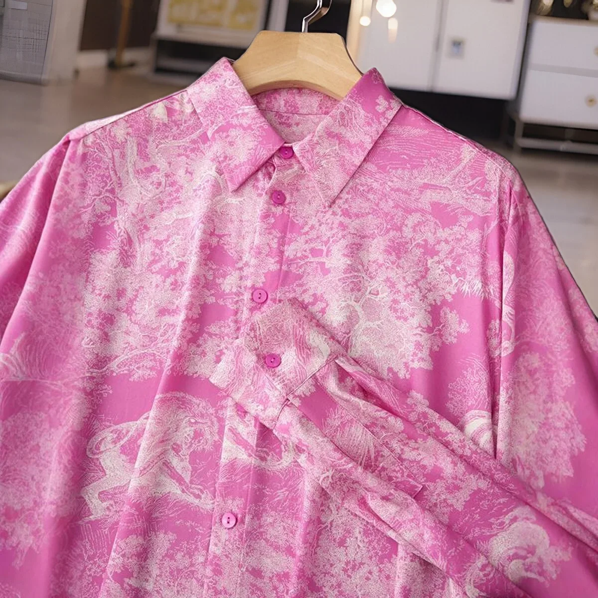 ZAROY 3XL Luxe Designer Vrouwen Shirt Mode Roze Print Vrouwelijke Shirts Zomer Herfst Lange Mouw Polo Hals Slanke Blouses Camisas