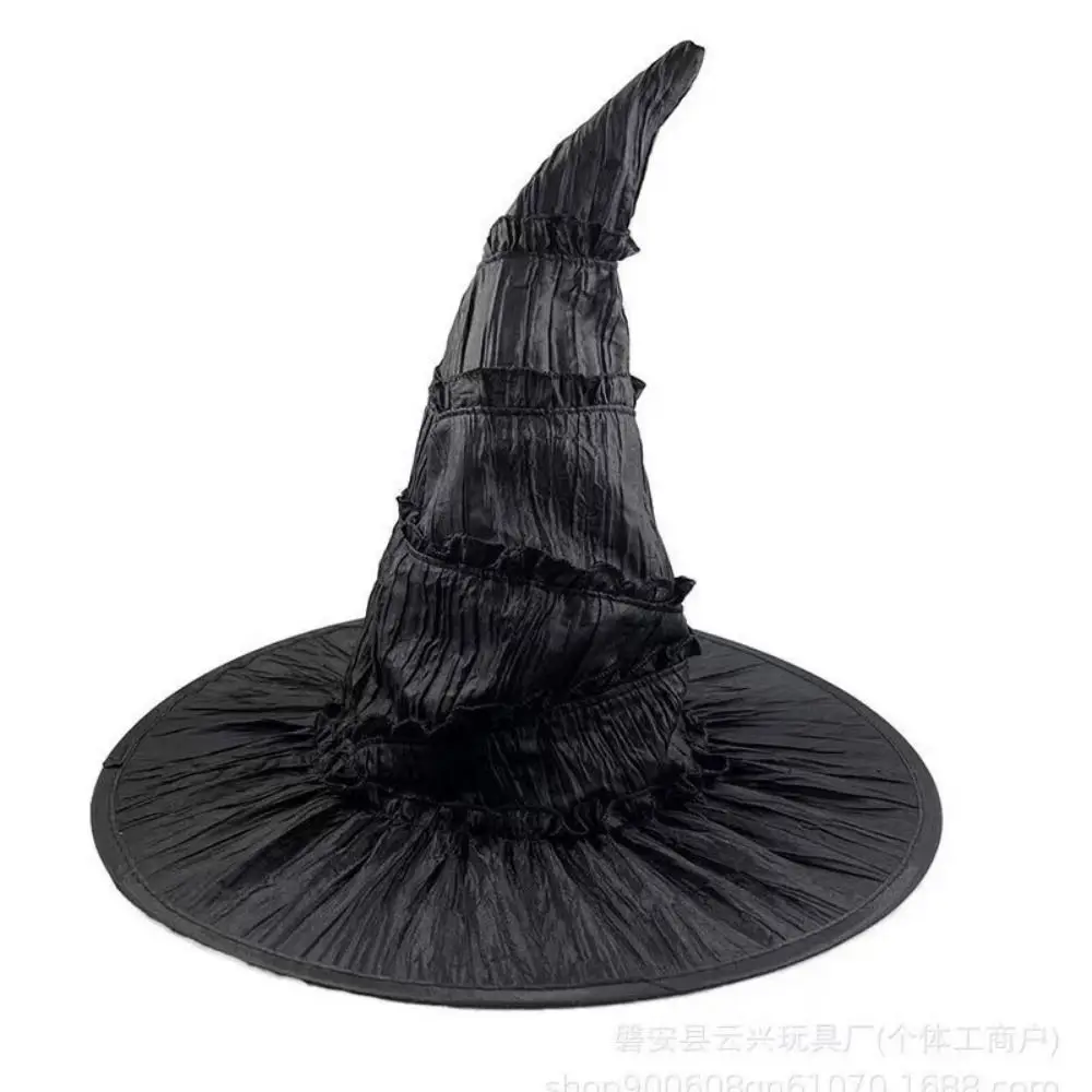 Classic Black Halloween Witch Hat Pointed Rose Flower Black Pointed Cap Gauze Tassel Spider Bat Devil Cap Cosplay Event