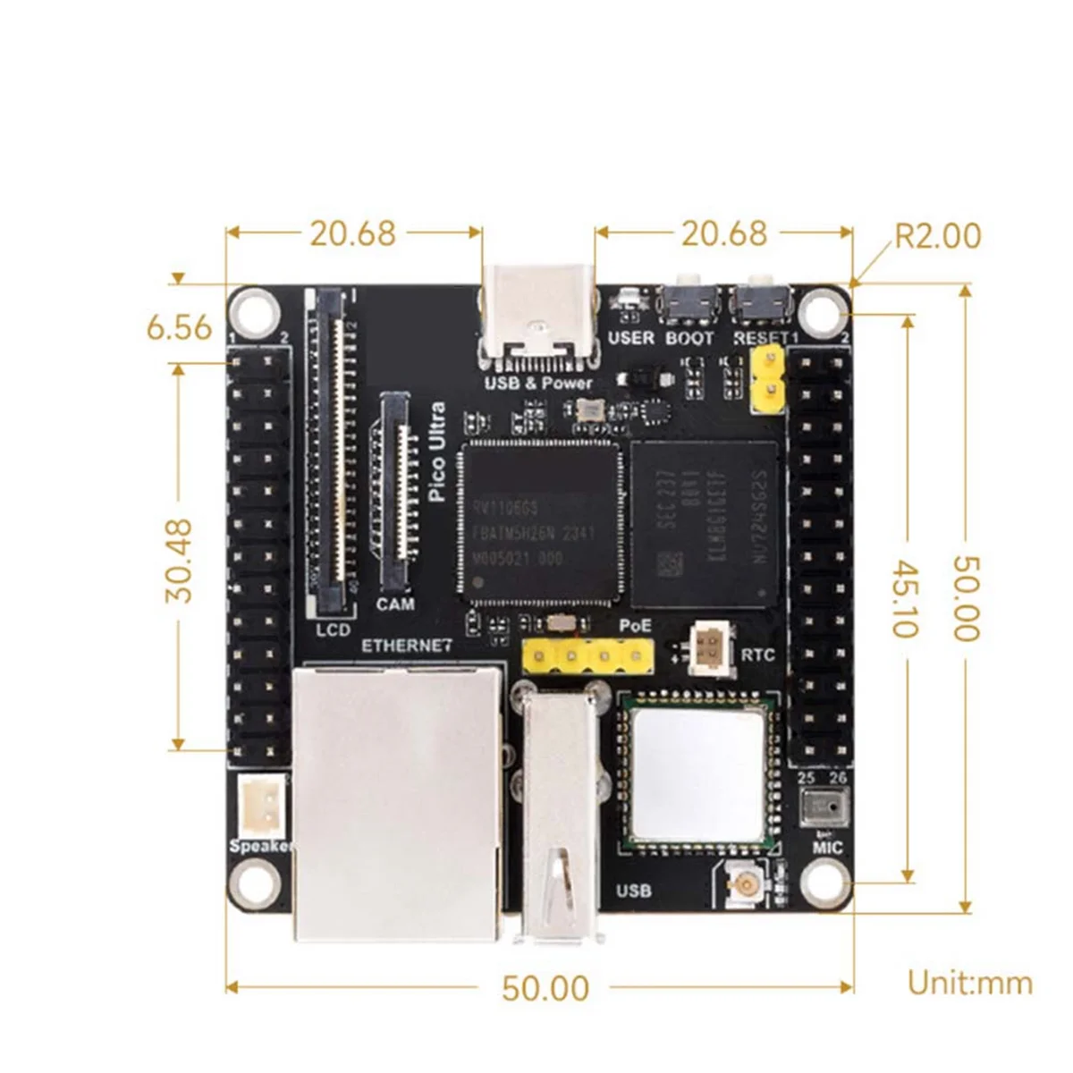 AT87-Para Luckfox Pico Ultra WiFi Placa de Desenvolvimento + Módulo POE RV1106 RISC-V Linux WiFi6 + BT5.2 8G EMMC Suporta PoE Ethernet