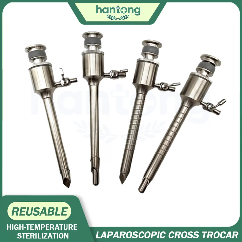 Laparoscopic Surgical Trocar Reusable Cross Type 5.5mm 10.5mm 12.5mm With Screw And Safety Tip Laparoscopy Insertion Trocars