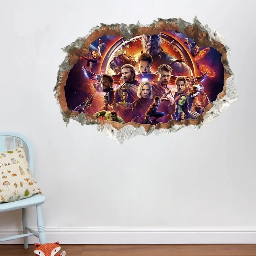 

Disney Marvel Anime Figure The Avengers Iron Man Captain America 3D Wall Sticker Room Decoration for Kids Living Birthday Gifts