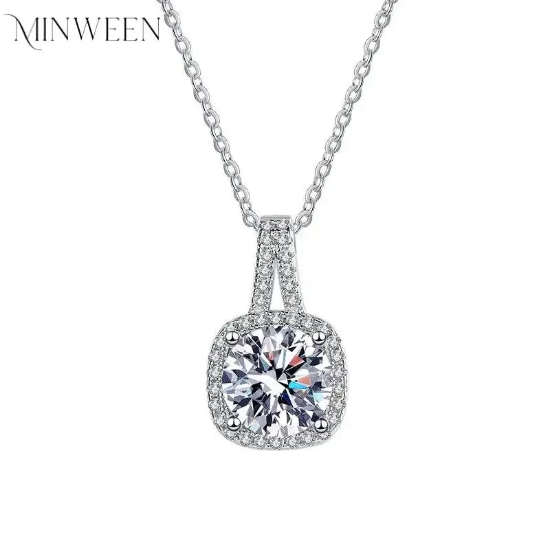 MINWEEN 1ct 2ct D Color Moissanite Necklace for Women Luxury Quality Jewelry S925 Sterling Silver White Gold Pendant