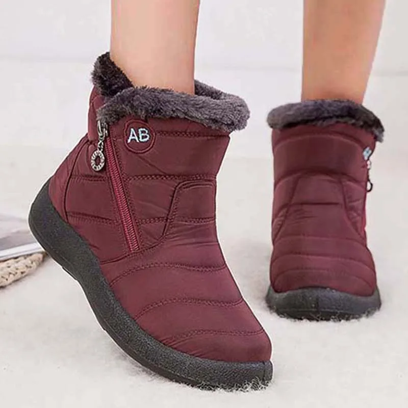 Women Boots Snow Fashion Shoes For Women Waterproof Boots Ladies Zipper Shoes Woman Flat Plush Women\'s Winter Shoes Botas Mujer