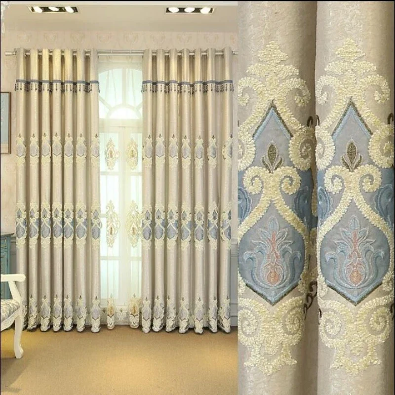 Luxury European Style Curtains for Living Dining Room Bedroom Luxurious Floor Embroidered Simple Modern Bay Window Villa Shading