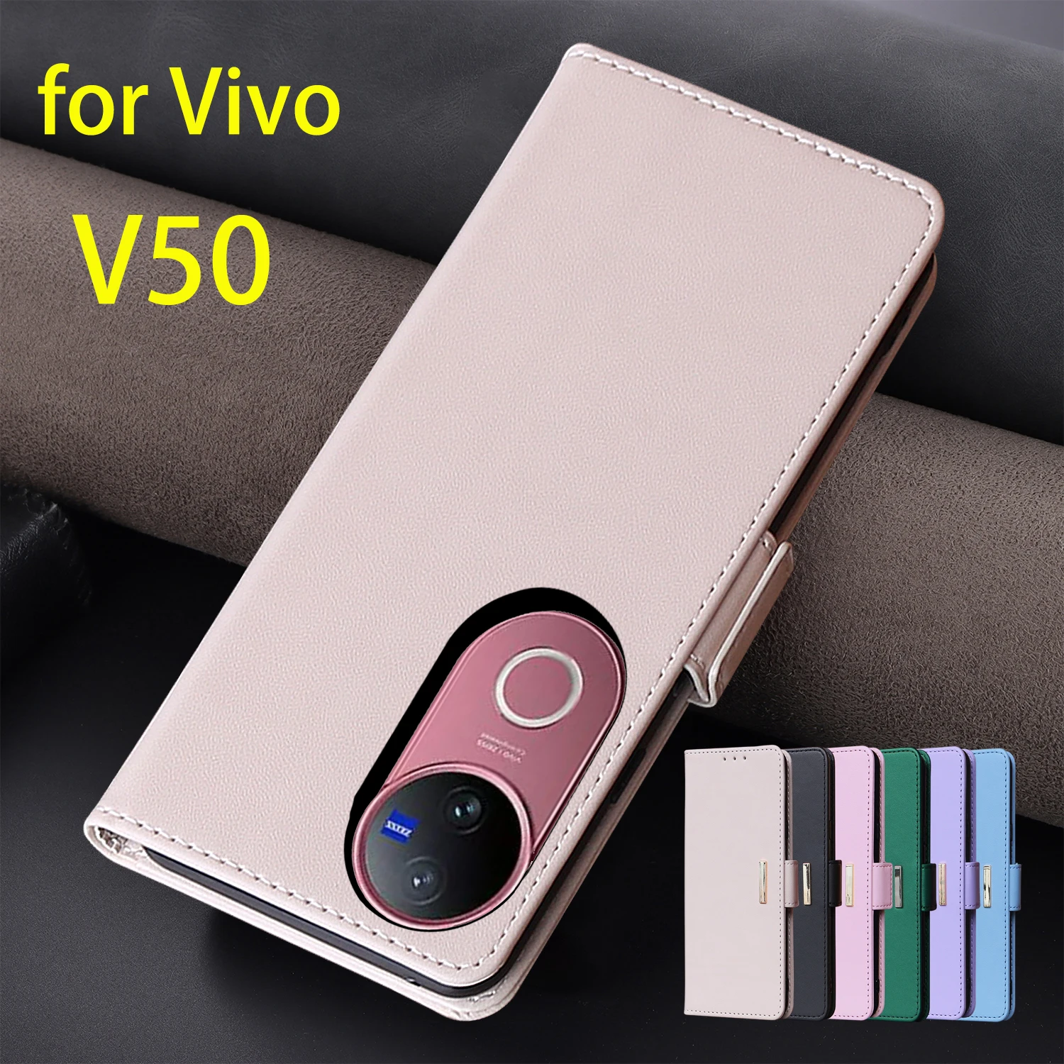 

Кожаный чехол с магнитной пряжкой для Vivo V50 5G Global Wallet RFID BLOCKING Flip Cover женский простой Capa Fundas Coque
