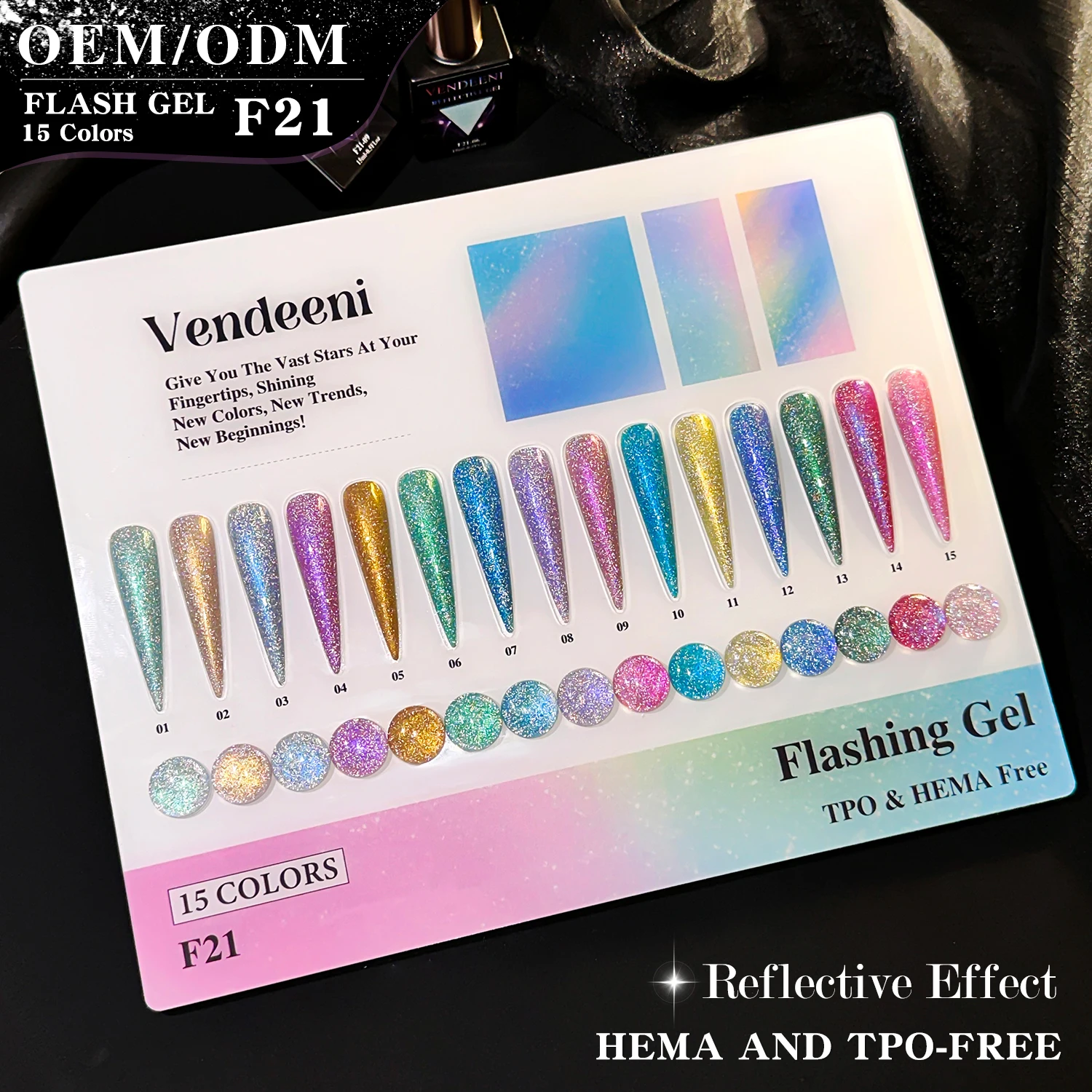 Vendeeni Hot Sale 15colors Reflective Disco Gel Polish Collection FREE TPO HEMA OEM/ODM Flash Diamond Glitter Gel Nail Polish