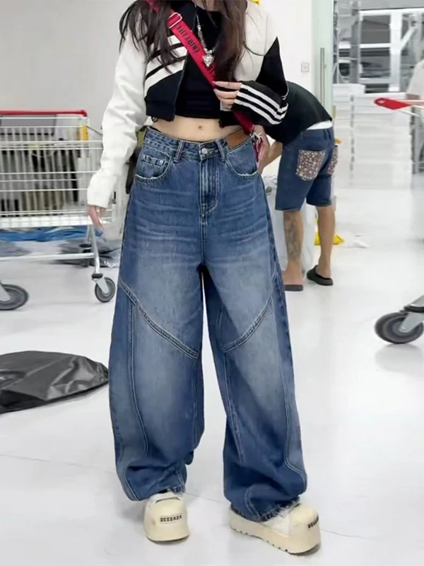 

High Waist Wide Leg American Retro Style Women's Jeans Loose Fit Slimming Knife Denim Pants Autumn Collection