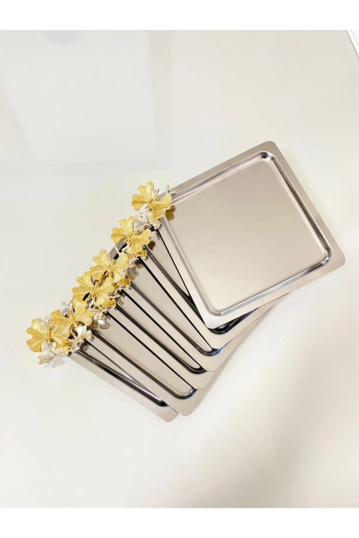 

Stainless steel square 6 pcs stainless steel square 6 pcs silver coffee, Tea, decorative serving tray luxury 2022 tray Tea tray