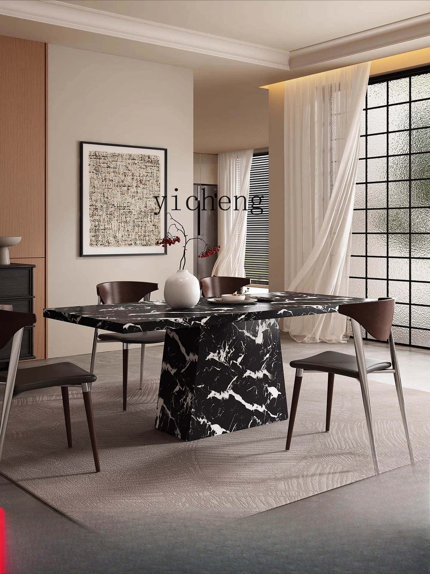 

LSL Rock Board Dining Table Rectangular Living Room Home Dining Table and Chairs Light Luxury High-end Sense Minimalist