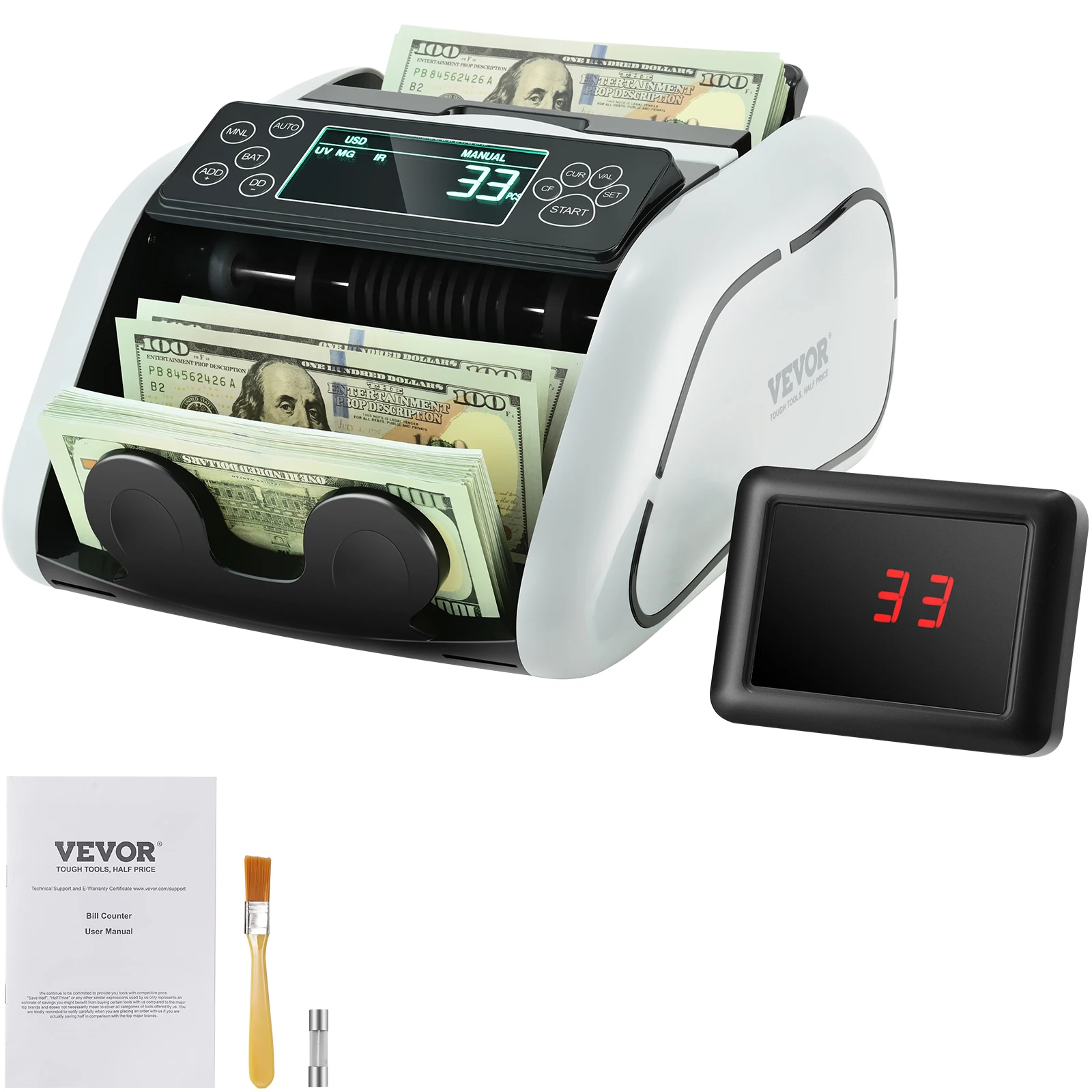 VEVOR 1000 Pcs/Min Money Counter Business Cash Register Bills Counterfeit Bill Detector by UV/MG/IR/DD Function for Bank Store