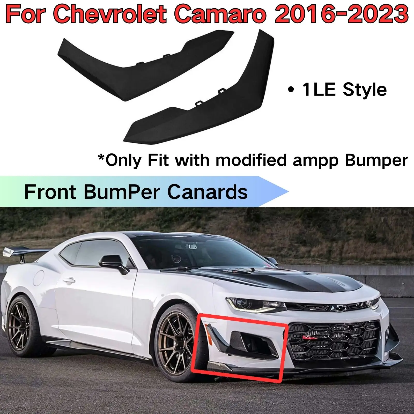 

Replacement Front Bumper Side Splitter Canards PP For 2016-2023 Chevrolet Camaro Modified With 1LE Style AMPP Bumper Matte Black