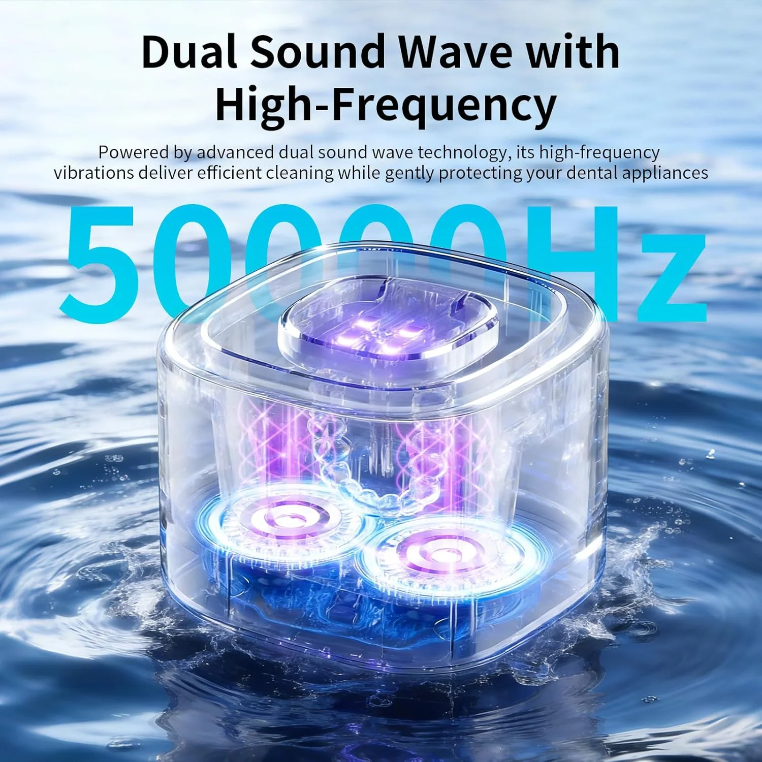 50kHz Ultrasonic Retainer Cleaner with 30-Day Effervescent Tablets, UV Portable Dental Pod for Dentures Braces Travel