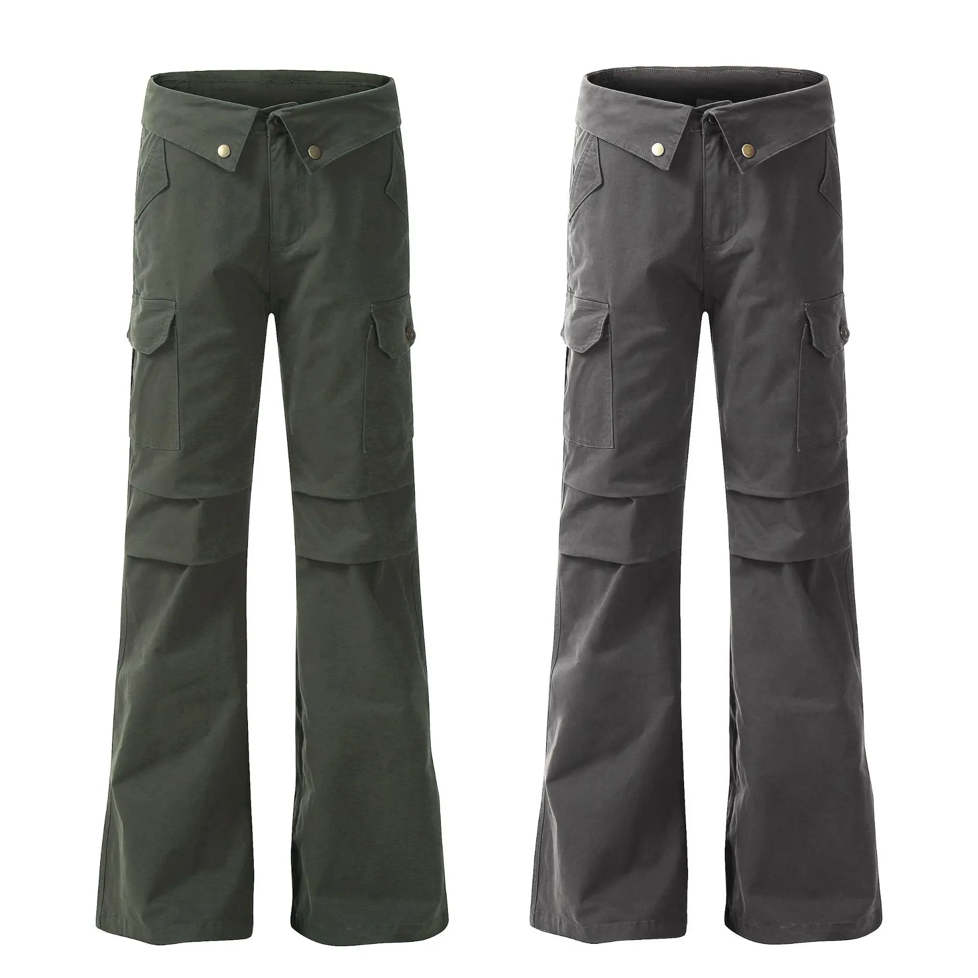 OR FL Street Trend Fold Turn Over American style 97 Cotton Women Cargo Trousers Slimming Cleanfit Wei La Slacks Wide Leg Pants