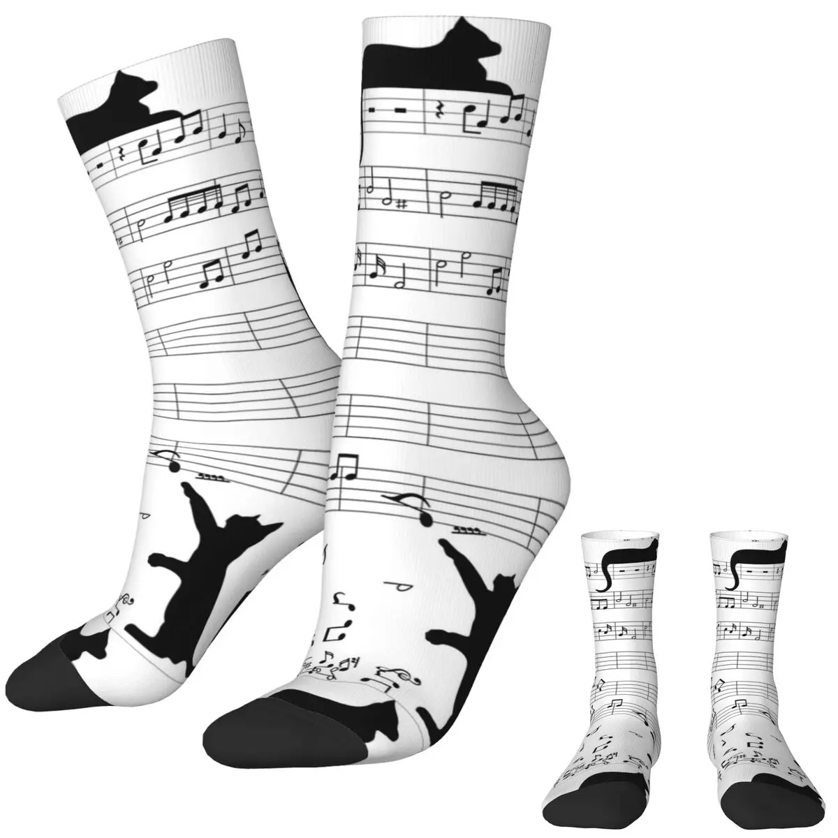 

Cat Kitty Playing Music Note Socks Elegant Stockings Women Men Breathable Running Socks Autumn Printed Anti Bacterial Socks