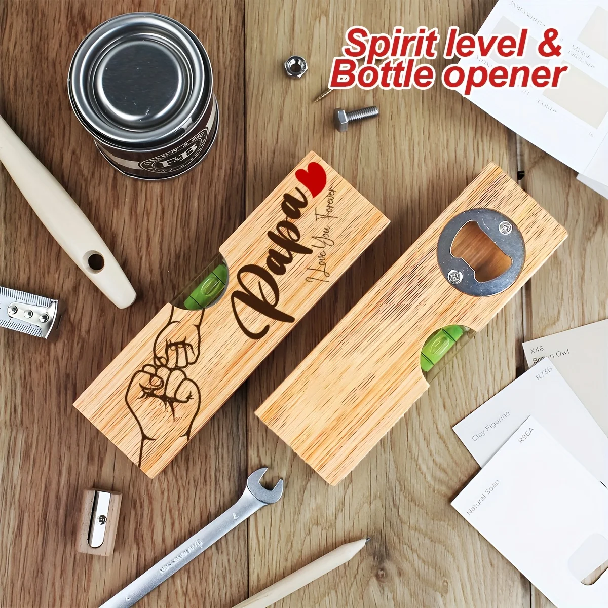 Ouvre-bouteille en bois avec motif 'Knocking Hands' - Style 'Amour de père' - Cadeau idéal pour la fête des pères, anniversaire - Pratique, créatif, durable