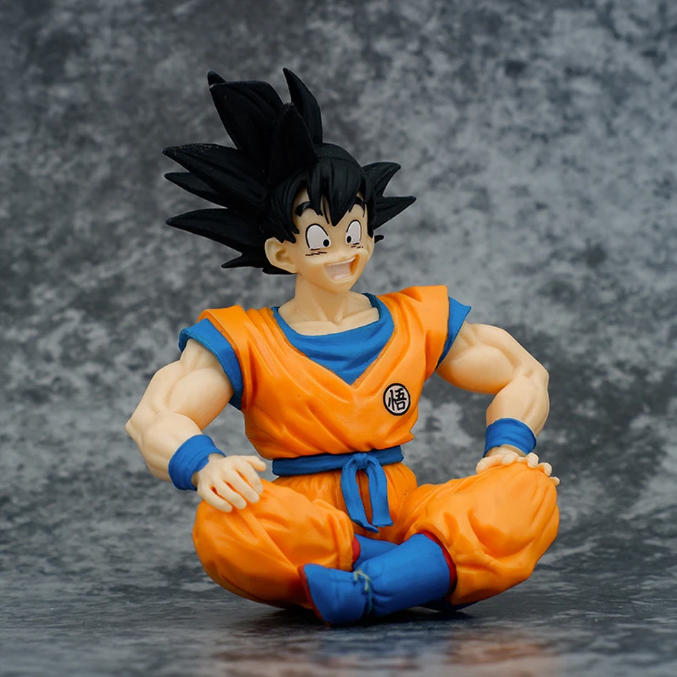 12CM Bandai Dragon Ball Z Anime Figure Sitting Position Son Goku Super Saiyan Action Figure Collection Model Doll Child Toy Gift