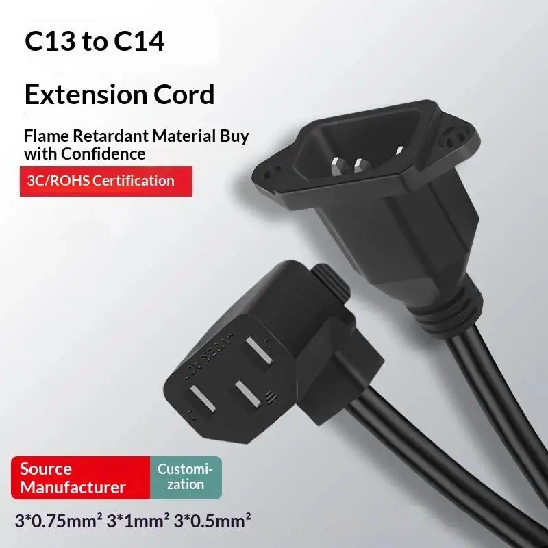 1 PCS 90-Degree Elbow Power Supply: Extension Cable Ultra-Thin Soft C13 To C14 3-Pin Male Female