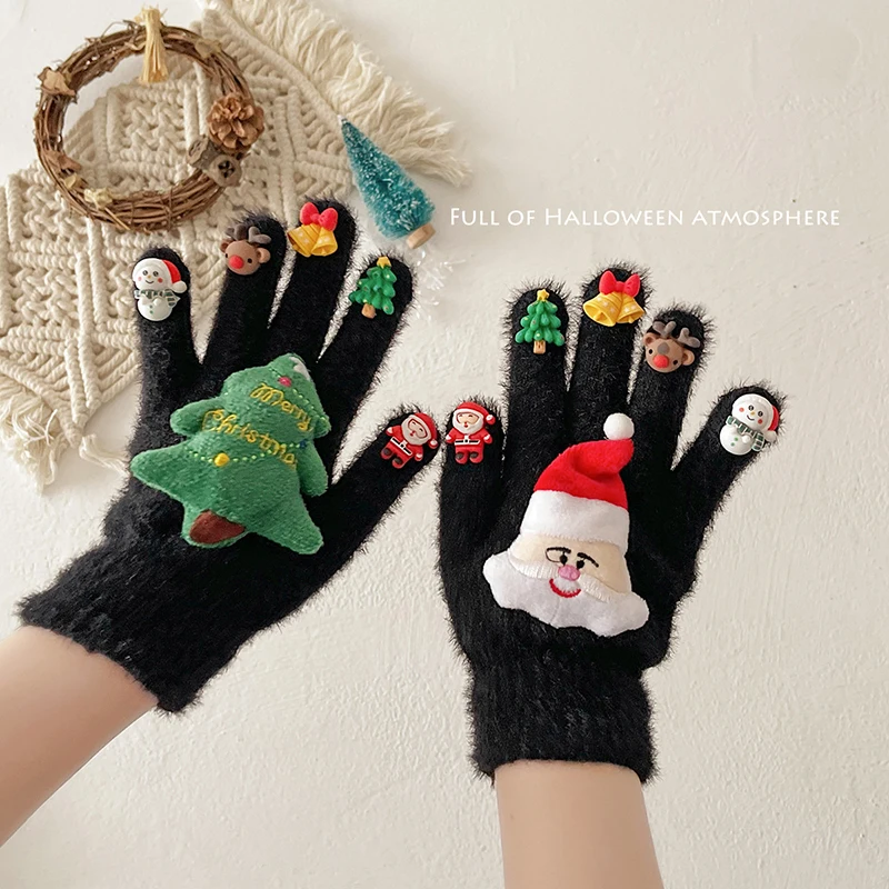 Winter Funny Christmas Style Gloves Girls Cartoon Cute Plush Doll Glove Children Thickened Warm Christmas Birthday Holiday Gift