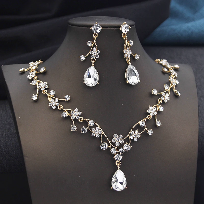 Rhinestone Water Drop Bridal Jewelry Sets for Women Choker Necklace Earring Set Wedding Bride Jewelry Sets