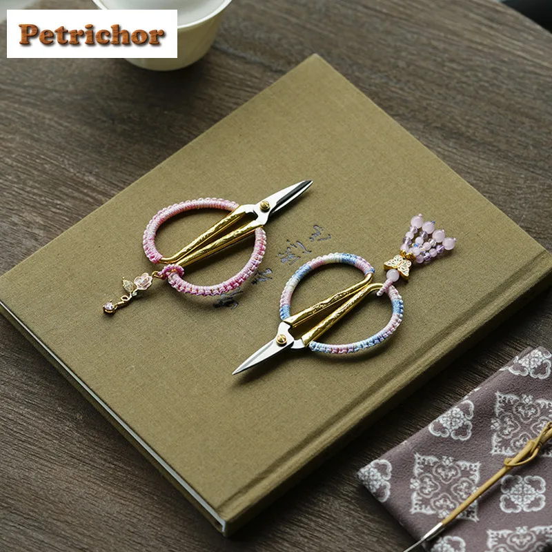 

Golden-pink Roses Colorful Gold Butterfly Tea Bags Scissors Embroidery Cutting Sewing Tailor Shears Handicraft DIY Cafes Gift
