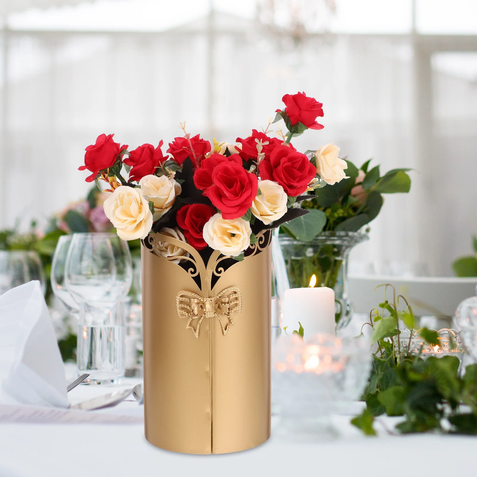 

Retro Iron Flower Bucket Vintage Style Decorative Vase Home Office Wedding Rustic Metal Plant Pot Dried Flowers Display