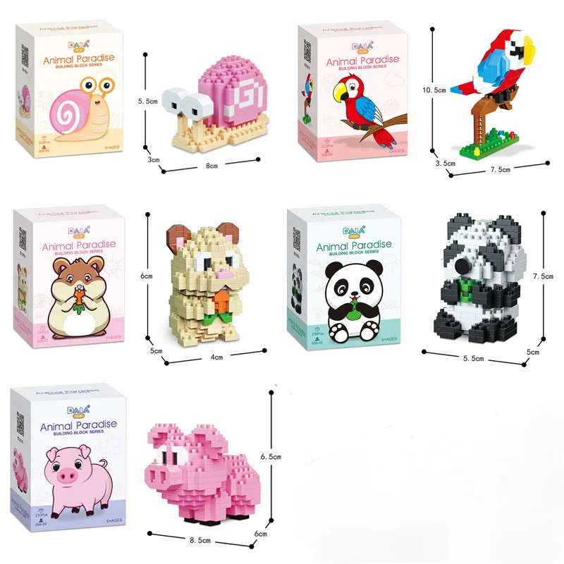 Panda Building Blocks DIY Assemble Animal Snail Squirrel Pig Bird Model Bricks Educational Kids Toy For Girls Boy Birthday Gift