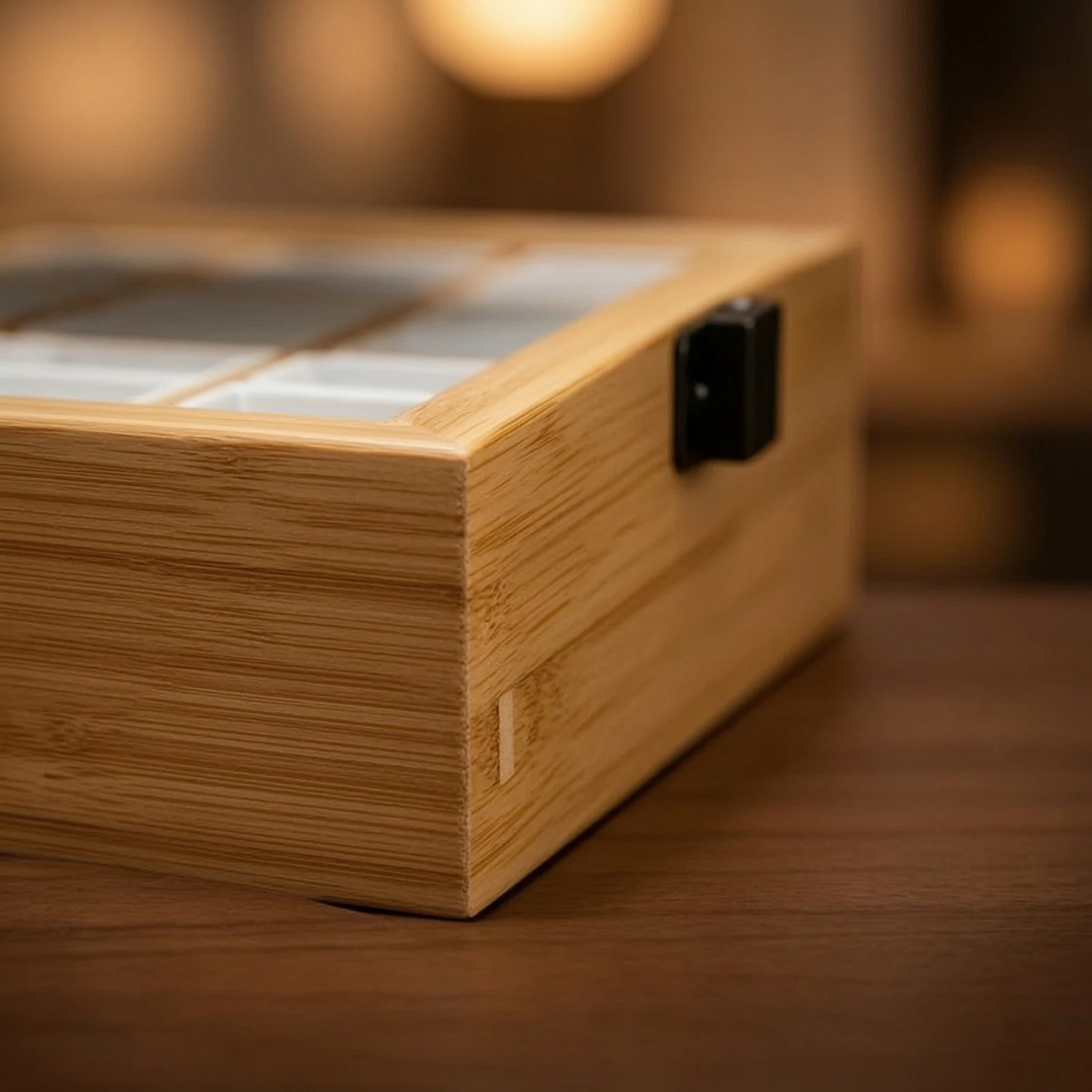 Bamboo Storage Box with Latch Hinged Bamboo Box with Lid Compartment Organizer Secure Wooden Organizer Sturdy for Crafters
