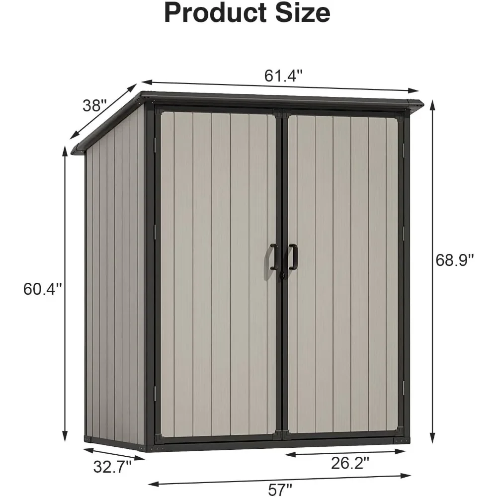 Outdoor Storage Shed, Waterproof Resin Cabinet with Lockable Doors and Adjustable Shelves for Patio Furniture, 5 X 3 FT