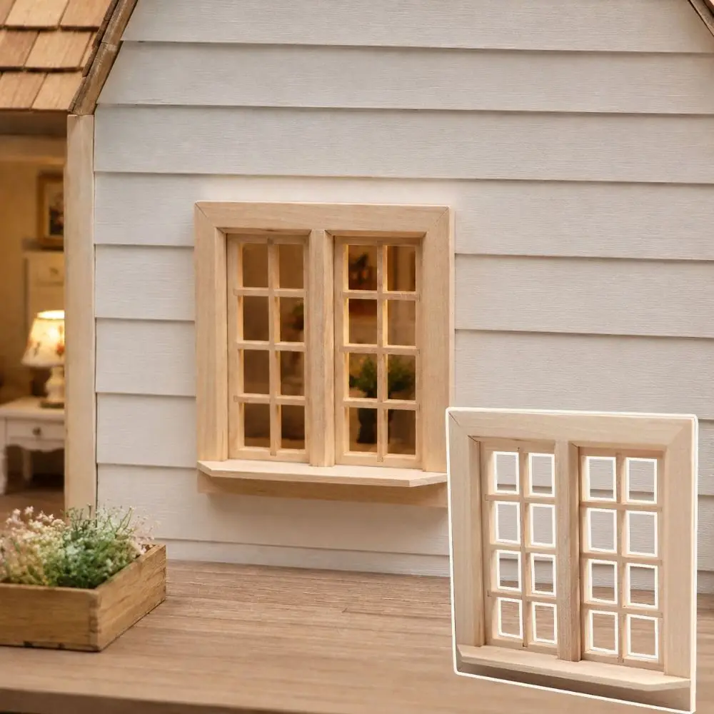 1:12 Doll House Accessories Dollhouse Window Model 16 Grids Wooden Square Windows Model DIY Assembly Miniature House Decor