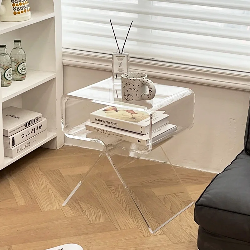 Mesita de noche moderna para decoración del hogar, gabinete lateral transparente de acrílico, mesa de almacenamiento para sala de estar, sofá