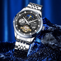 GUANQIN Men Watch Luxury Original Automatic Mechanical Skeleton Tourbillon Sun-Moon Phase Business Leisure Waterproof Watches