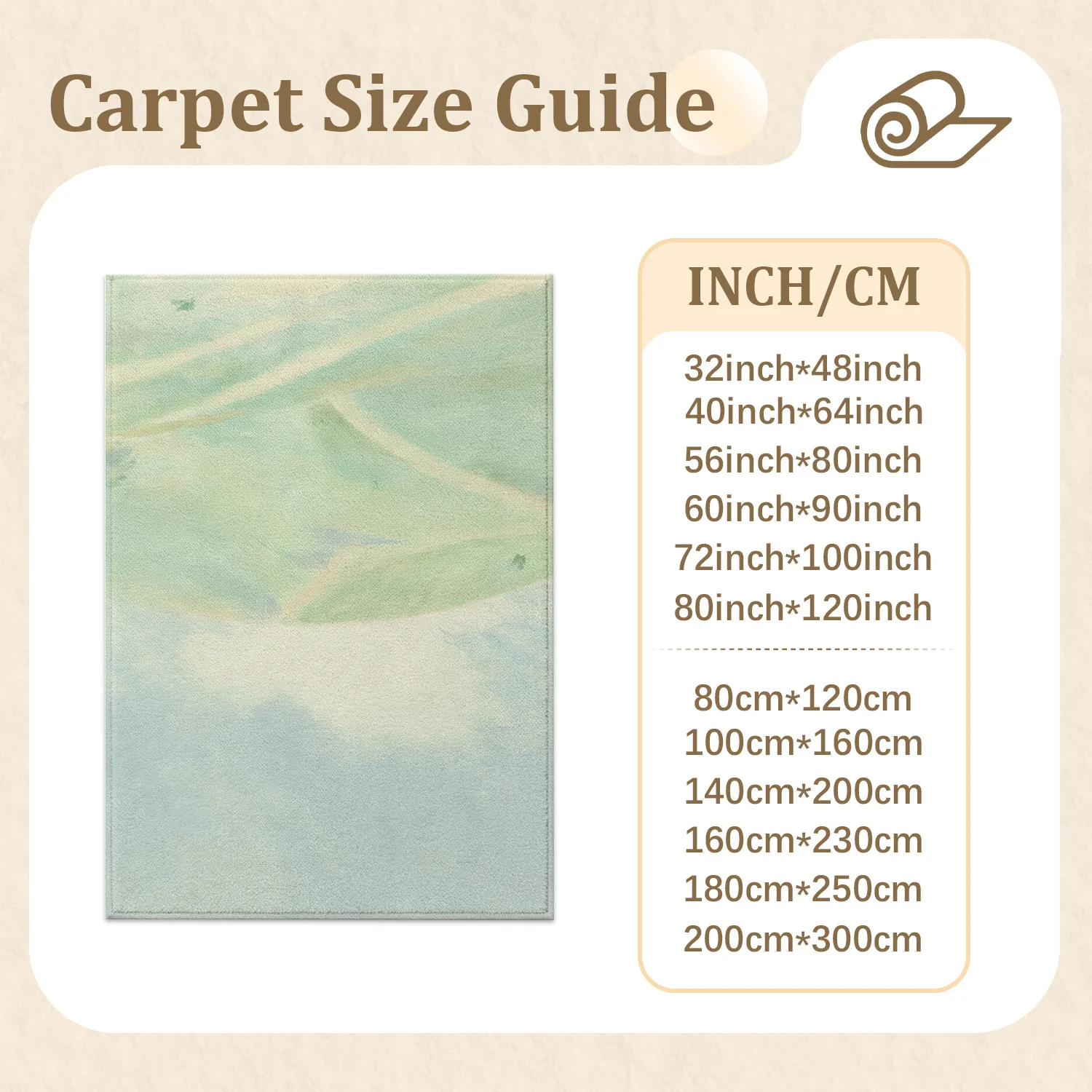 Large Indoor Area Rug, Soft Velvet Low Pile Non-Slip Dotted Backing, Machine Washable Watercolor Botanical Pastel Green Blue Rug for Living Room and Bedroom