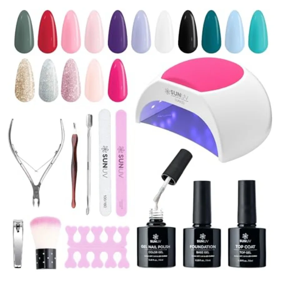 

Gel Nail Polish Kit UV Light for Nails Gel Polish Sets, Base and Top Coat with 8 PCS Manicure Tools Gift for Women